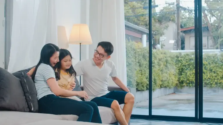 Happy young asian family